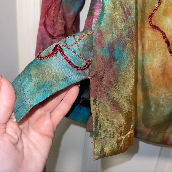 Parsley & Sage Tie Dye Long Sleeve Button Embroidered Lagenlook Artsy Boho XL - Picture 9 of 14